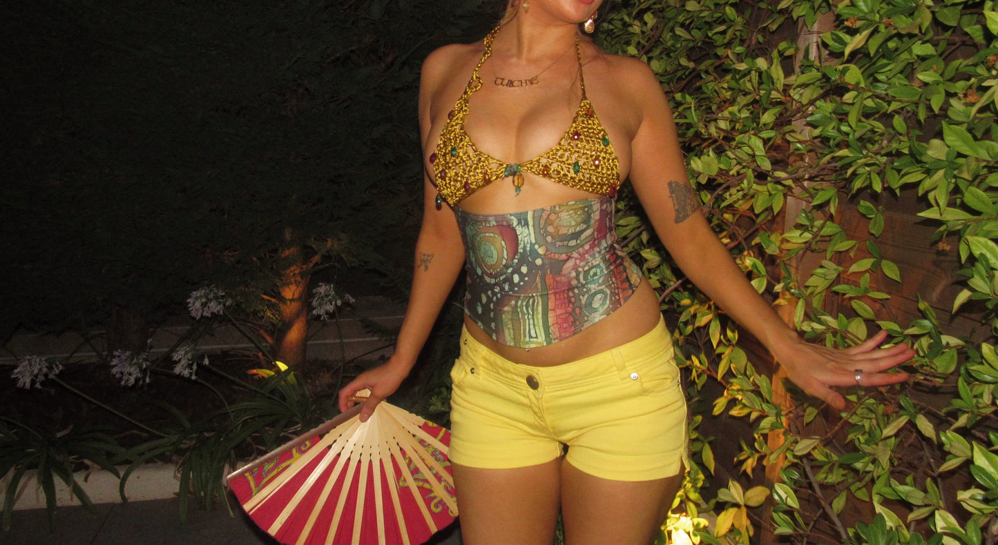 Gold Bejewelled Batik Top