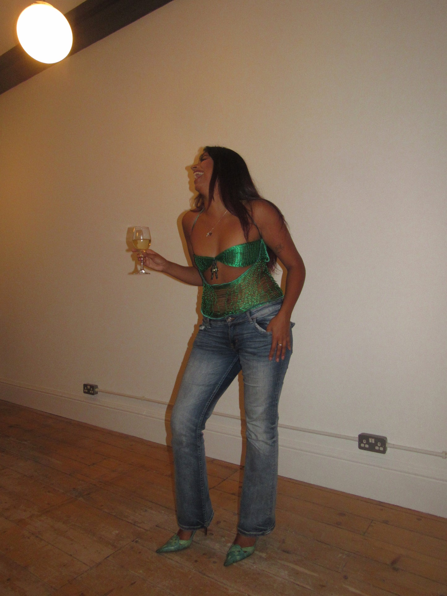 Satin Knit Top Emerald