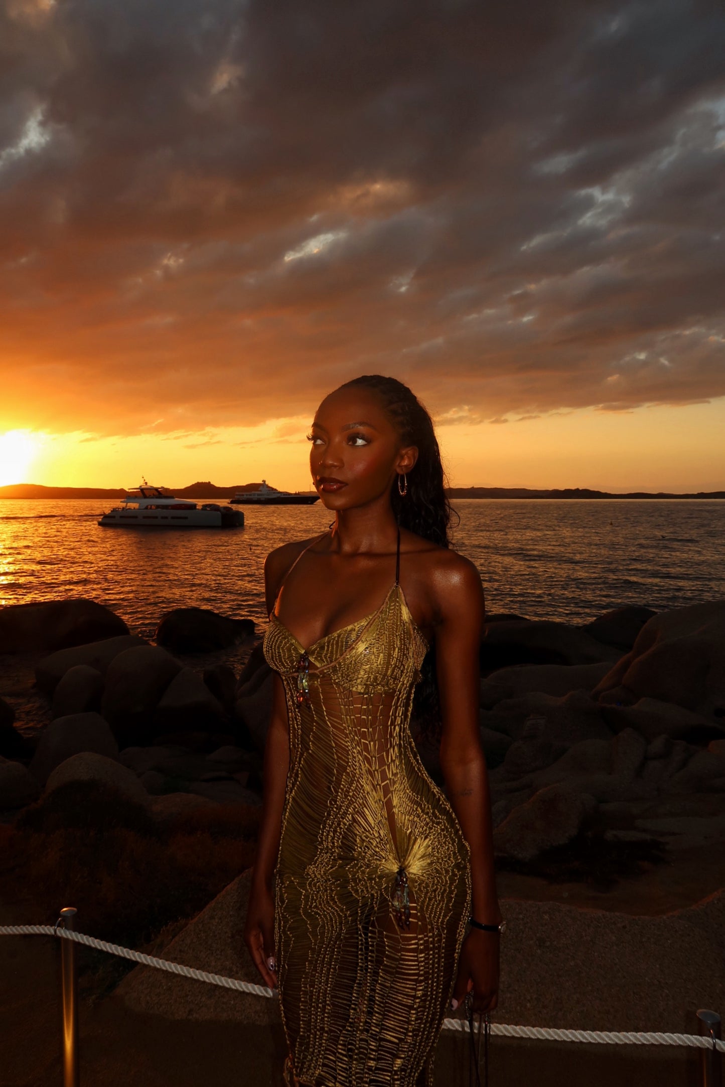 a Gold Mini Ladder Dress ★